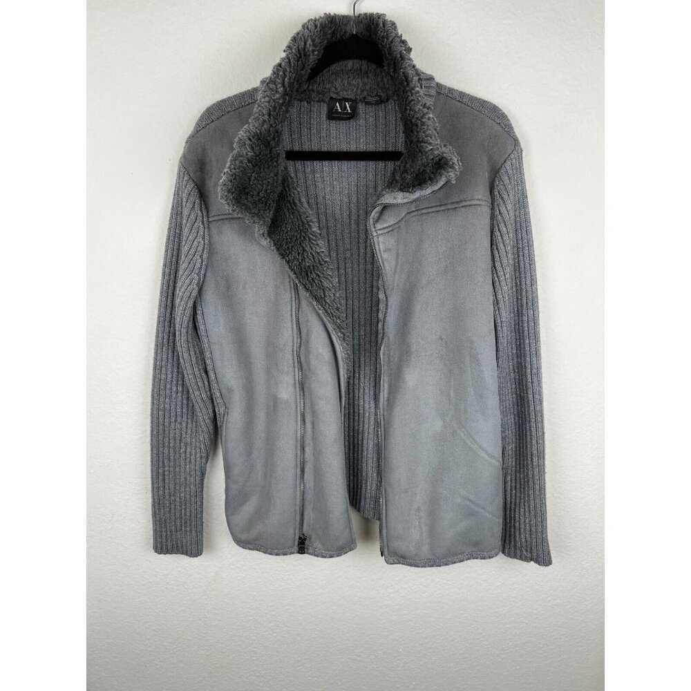 Armani Exchange Jacket Women Medium Faux Suede Ribbed Knit Gray Full Zip